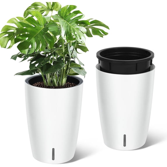 Yesurprise 16Inches Tall Planters Set of 2, Plant Pots, Self Watering Pots for Indoor Plants, Flower Pots With Built-In Drainage and Visual Water Level Design, for Patio, Porch, Living Room