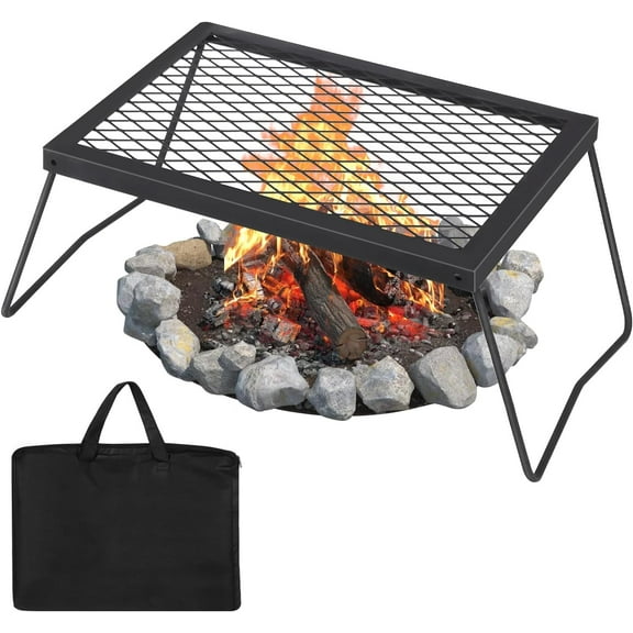 Yesurprise 17*12.2" Swivel Campfire Grill Grate,Open Fire Grill Portable Camping Grill Stand & Camp Garbage Rack Durable Heavy-Duty Steel for Outdoor Cooking, BBQ & Backyard Grilling