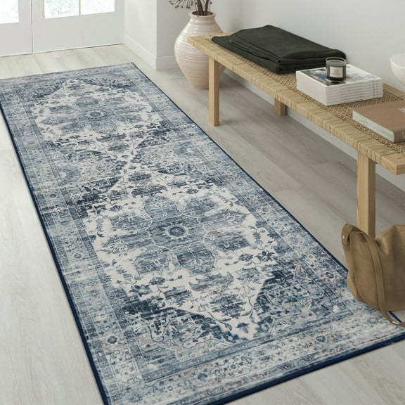 Yesurprise 2' x 6' Homhougo Kitchen Runner Area Rugs - Persian Soft Entryway Area Rugs, Washable, Non-Slip, Distressed Design, Bedroom Area Rugs Runner for Hallway, Blue
