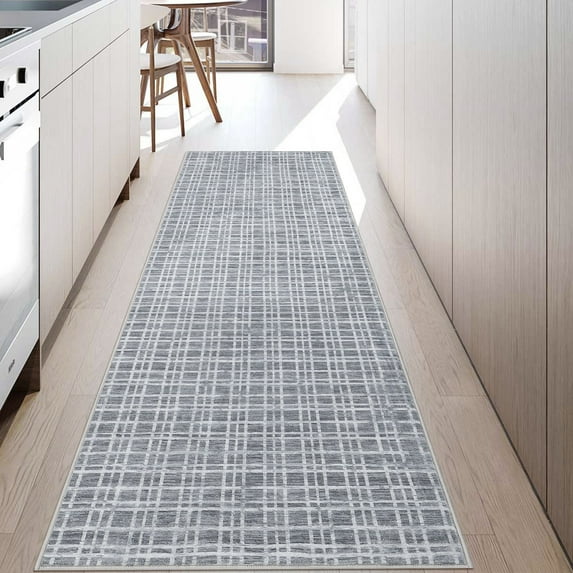 Yesurprise 2'x6' Dark Gray Long Runner Area Rugs - Plaid Checkered Area Rugs for Farmhouse, Washable, Soft Area Rugs Runner for Laundry Room, Hallway
