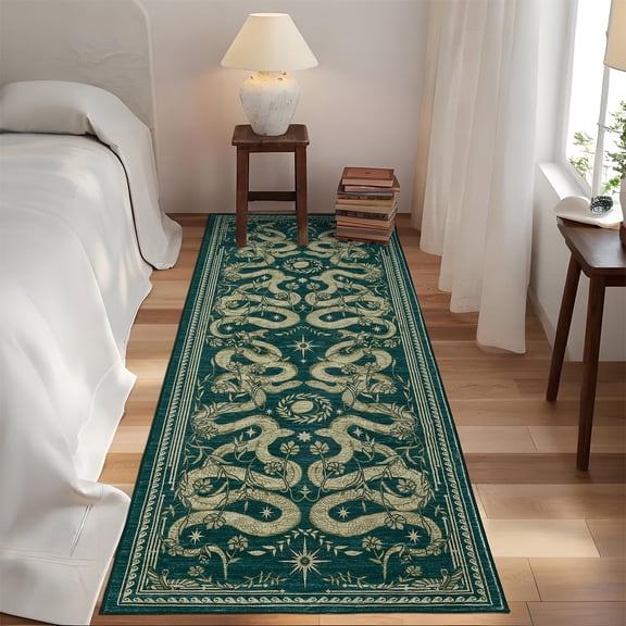 Yesurprise 2'x6' Modern Snake Printed Runner Area Rugs - Washable Kitchen Area Rugs with Low Pile, Stain Resistant and Non Slip Carpet for Bedroom, Laundry Room, Entryway - Blue