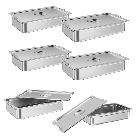 Yesurprise 21"x 13" Set of 6 Hotel Pan Steam Table Pans Stainless Steel Pan with Handle Commercial Steamer Pan Food Catering Trays with lid 4"deep