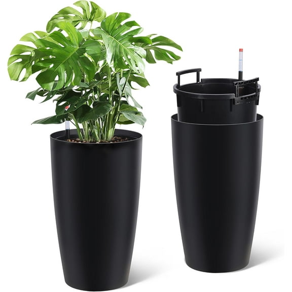 Yesurprise 22Inches Tall Round Planter Set of 2, Self Watering Pots for Indoor Plants, Large Flower Pot Outdoor with Built-in Drainage and a Water Level Monitor, for Patio, Porch, Living Room
