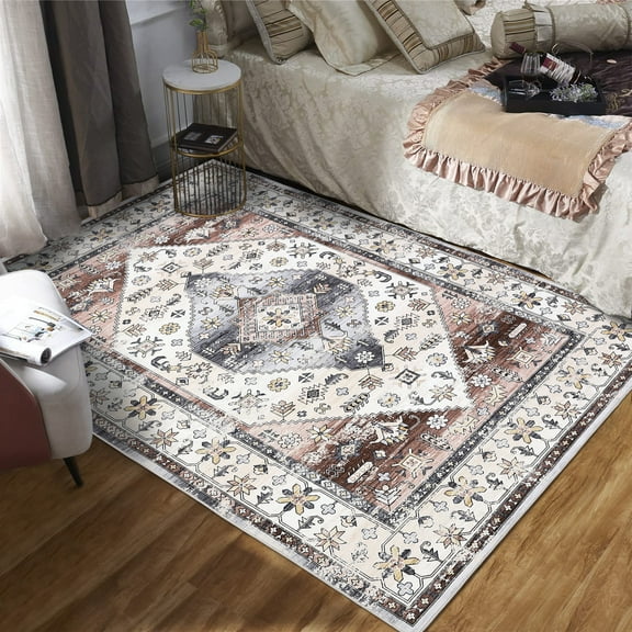 Yesurprise 244cm x 305cm 100% Polyester Area Rugs with 350G Pile Weight - Beautiful Dawn Dark Wine Red Persian Design