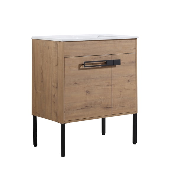 Yesurprise 24Inch/30Inch/36Inch Bathroom Vanity with Sink Freestanding/Wall-Mounted Bathroom Vanity Ceramic Single Basin Set with Doors Adjustable Shelves for Bathroom