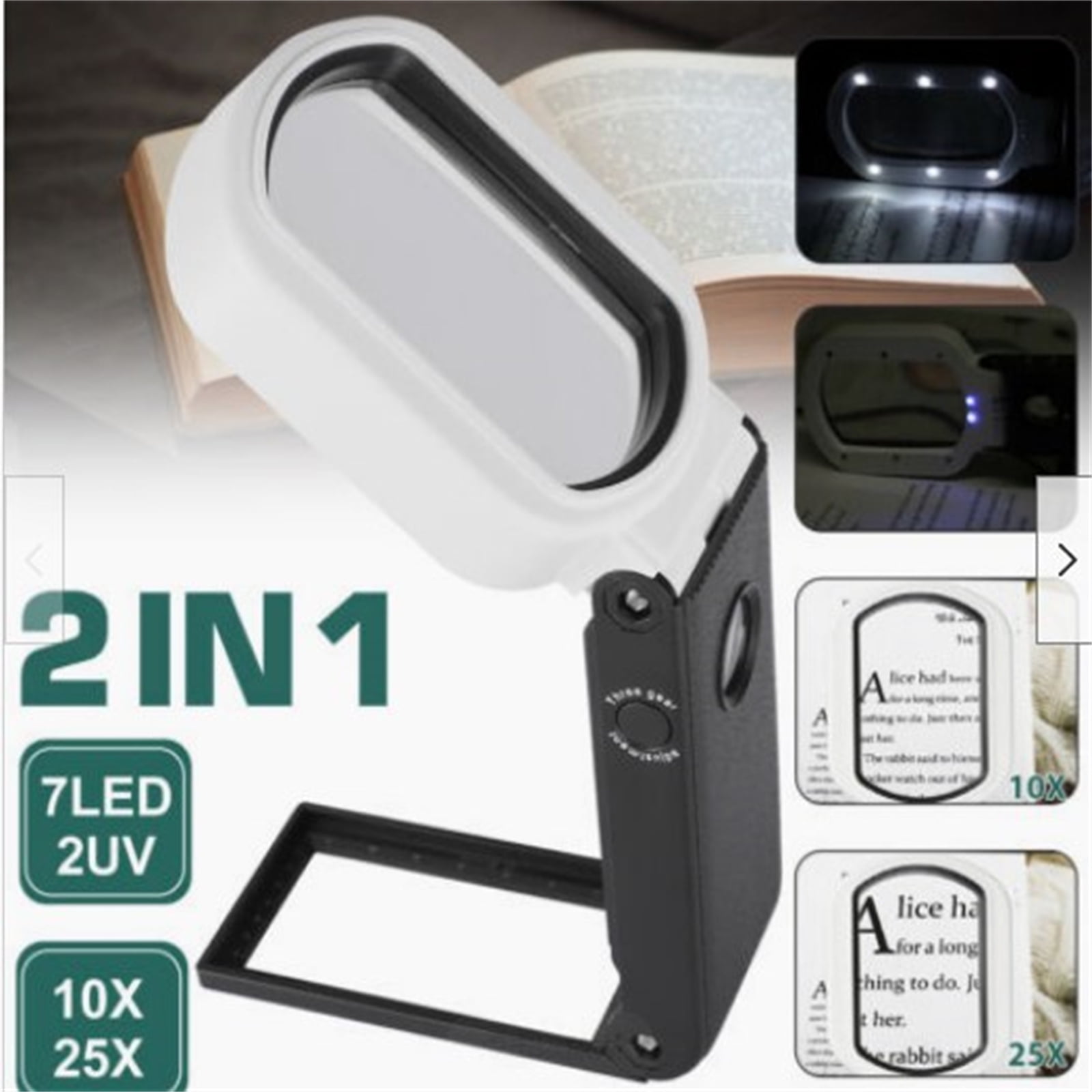 Yesurprise 25X 10X Magnifying Glass With 9LED Light UV Lights Foldable Handheld Magnifier With Stand For Seniors Reading Close Work
