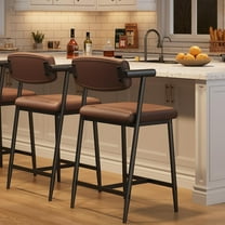 Yesurprise 26Inches Counter Height Bar Stools Set of 2 with Arms, 2PCS Modern Bar Stools Set with Back & Upholstered Wider Seat, Metal Bar Stools with Footrest for Kitchen Island