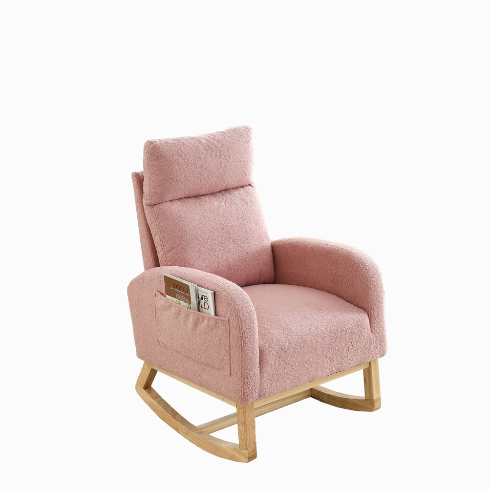 Yesurprise 27.6"W Modern Rocking Chair, Accent Upholstered Rocking Glider Chair with High Backrest, Armrests, 2 Side Pocket, Lounge Chair for Home Living Room Bedroom Office