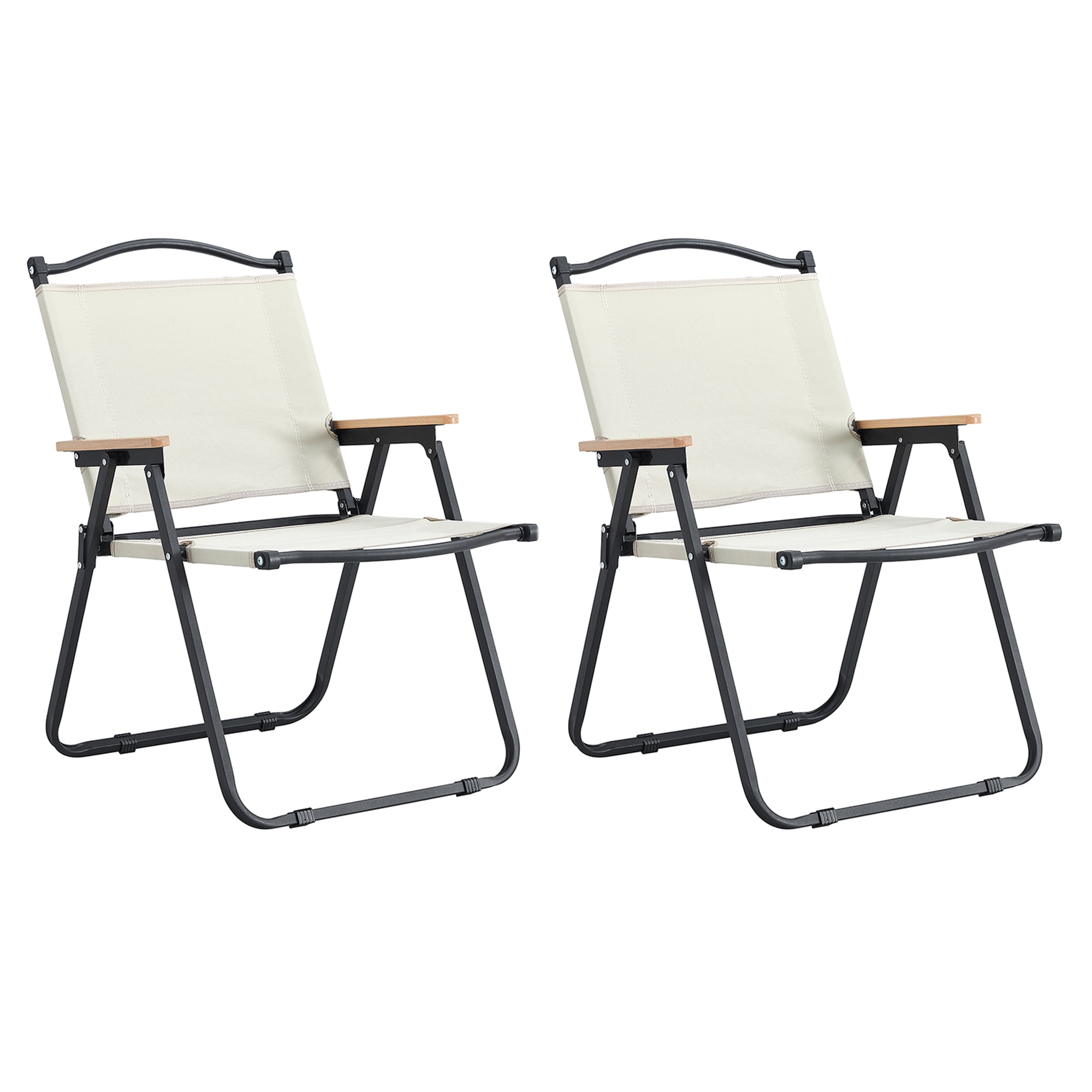 Beige and Black Steel Folding Armchair Set for Outdoor Dining