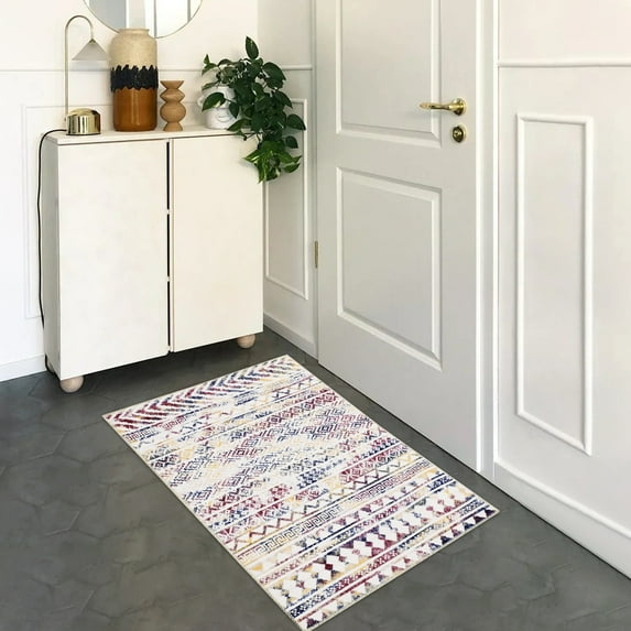 Yesurprise 2x4ft Small Boho Area Rugs - Machine Washable, Non Slip, Non-Shed, Moroccan Area Rugs for Entryway - Multi Color