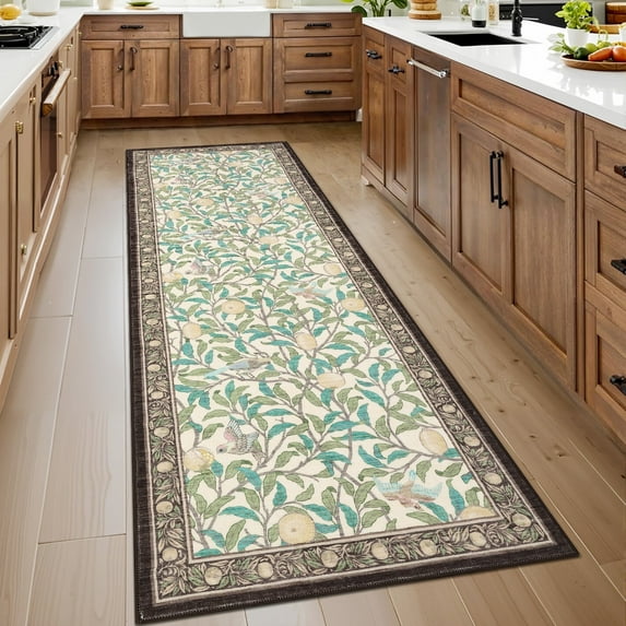 Yesurprise 2x6 Beige Washable Runner Area Rugs - Botanical Print, Non-Slip Indoor Area Rugs for Living Room, Entryway, Laundry Room, Bedroom
