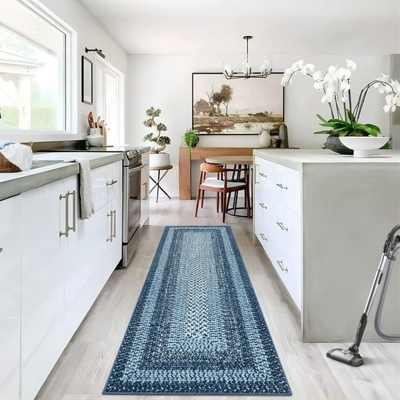 Yesurprise 2x6 ft Runner Area Rugs - Braided Print, Machine Washable, Non-Slip, Bedroom & Kitchen Hallway, Gray Blue