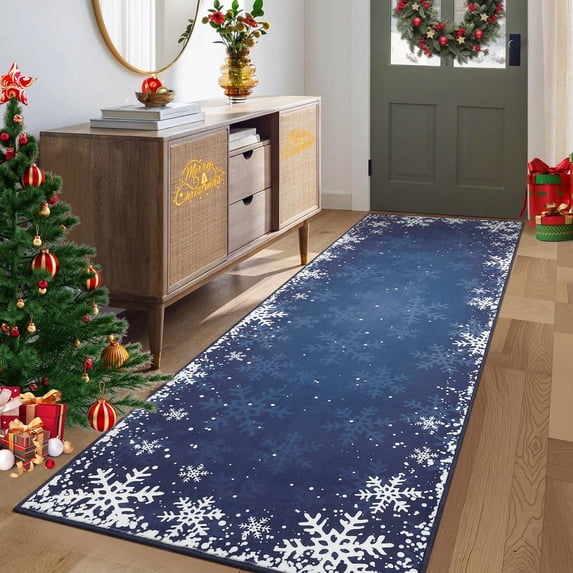 Yesurprise 2x6ft Christmas Runner Area Rugss - Washable Xmas Decoration Carpet, Non Slip Snowflake Winter Holiday Accent Area Rugs for Indoor Use in Hallway, Bedroom, Kitchen