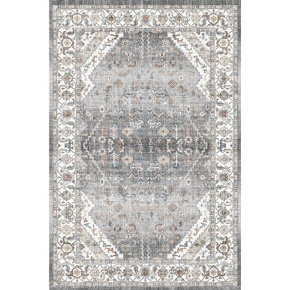 Yesurprise 2x6ft Persian Style Area Rugs - Gray Tone Pearl Velvet, 1150Gsm, 100% Polyester, 350Gsm Velvet Weight, Washed Back, Folding Simulation Printed Carpet Xm-Persia-Jian Ya Yi Xiao