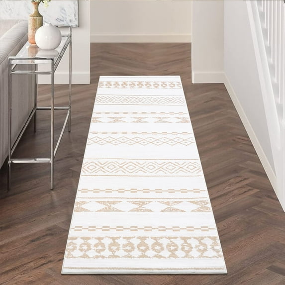 Yesurprise 2x8ft Moroccan Runner Area Rugs - Light Brown Boho Geometric Design - Soft Stain Resistant Foldable Area Rugs
