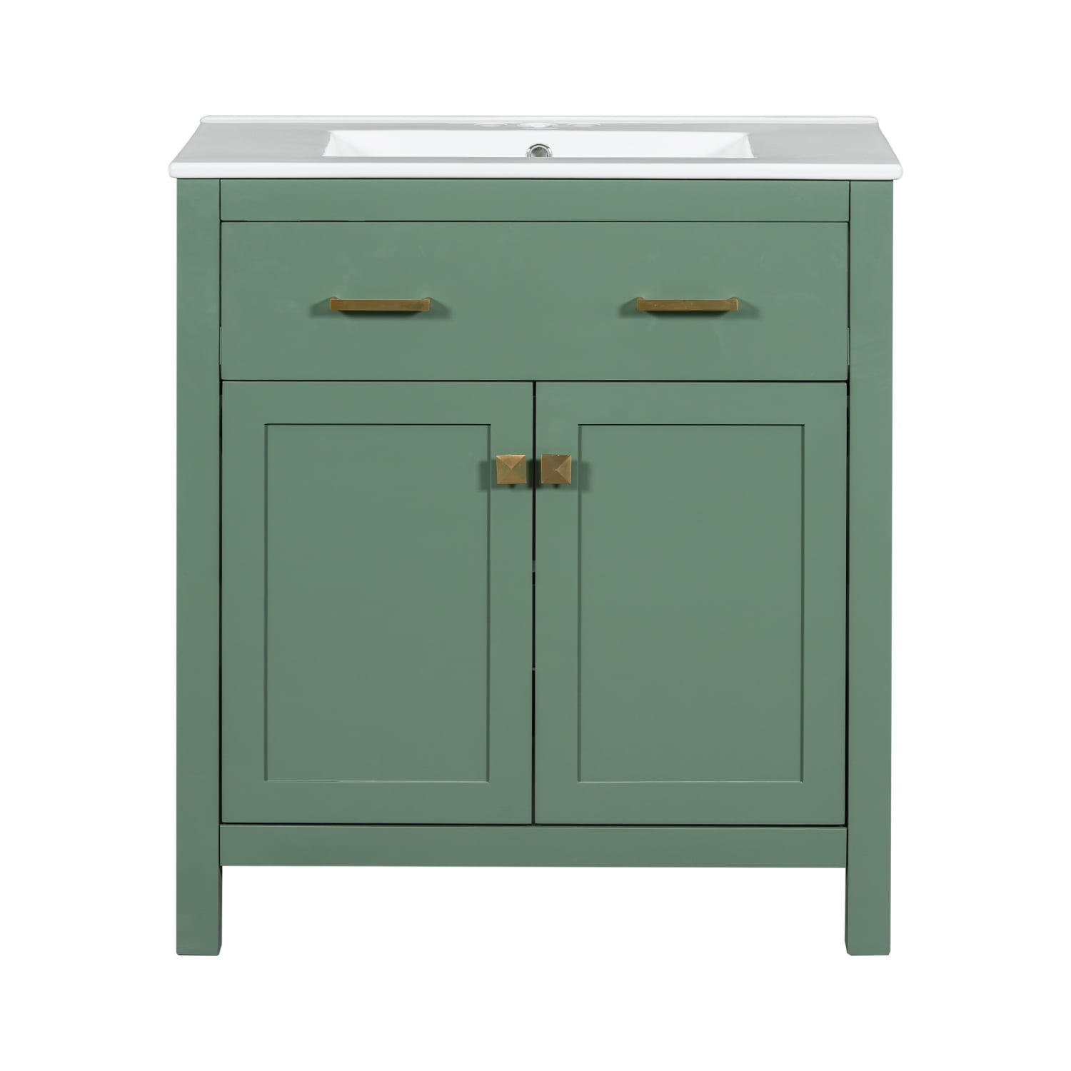 30-Inch Green MDF Freestanding Single Sink Vanity with White Ceramic Top
