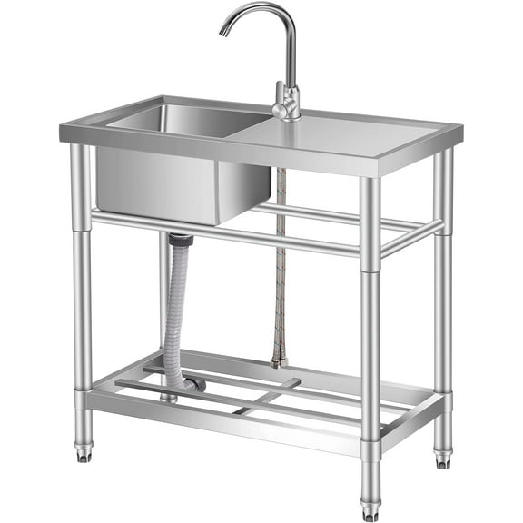 Yesurprise 30Inches Stainless Steel Utility Sink, Freestanding Single Bowl Commercial Sink with Cold and Hot Water Pipes for Laundry Room Kitchen and Bathroom Farmhouse,