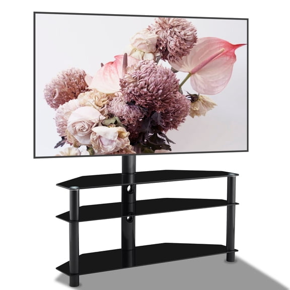 Yesurprise 35.4 Inch Multi-Function TV Stand Holds Up to 110 LBs Height Adjustable Swivel Bracket with 3 Layers Storage Shelves