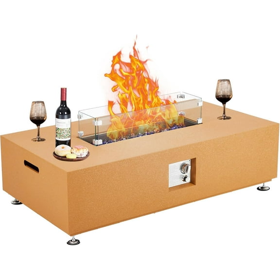 Yesurprise 36" Outdoor Propane Fire Pit Table with Wind Guard, Waterproof Cover & 50,000 BTU, Convertible Dining Table in Yellow