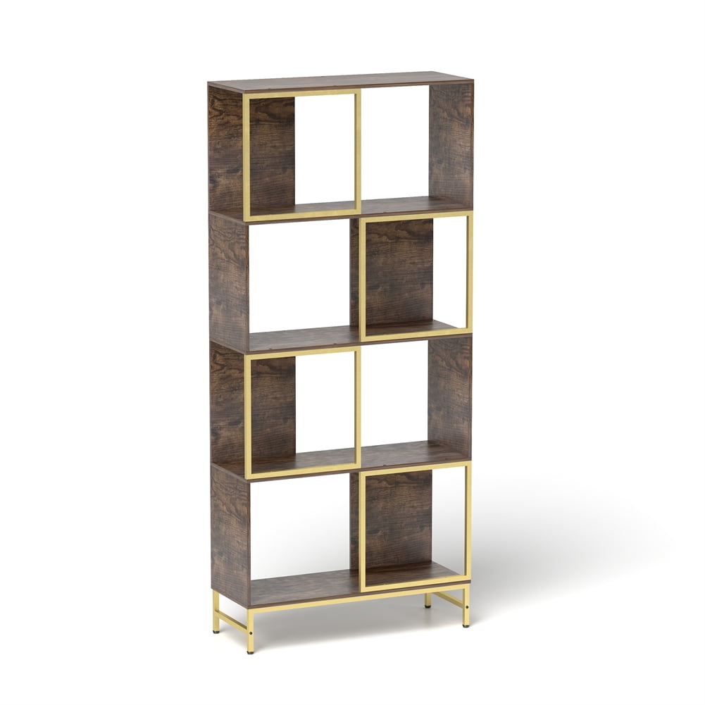 Brown and Gold 4-Tier Asymmetrical Wooden Bookcase