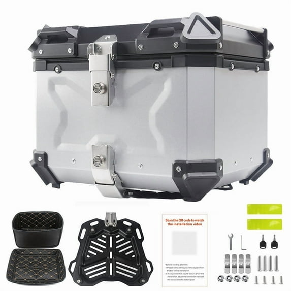 Yesurprise 45L Motorcycle Top Case, Aluminum Alloy Waterproof Motorbike Top Box with Base Plate and Installation Accessories, Universal Motorcycle Trunk