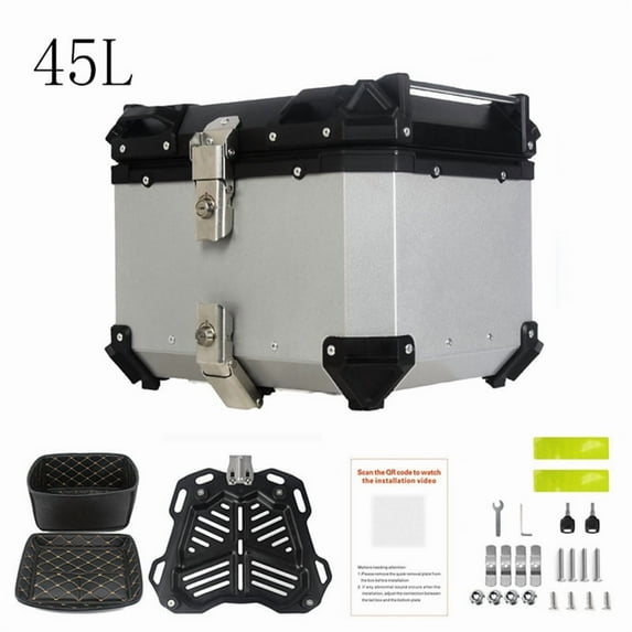 Yesurprise 45L Motorcycle Top Case, Aluminum Alloy Waterproof Motorbike Top Box with Base Plate and Installation Accessories, Universal Motorcycle Trunk