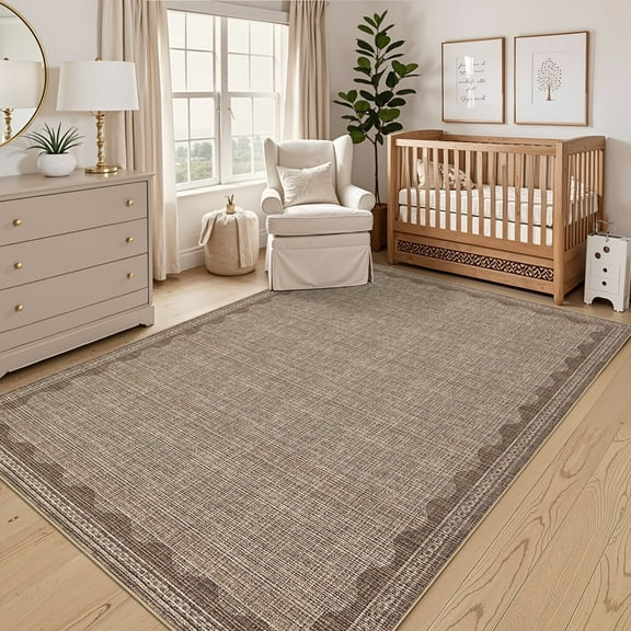 Yesurprise 4x6 Modern Bordered Area Rugs - Ultra Soft, Non-Slip, Washable Carpet for Bedroom, Living Room, Home Office - Coffee