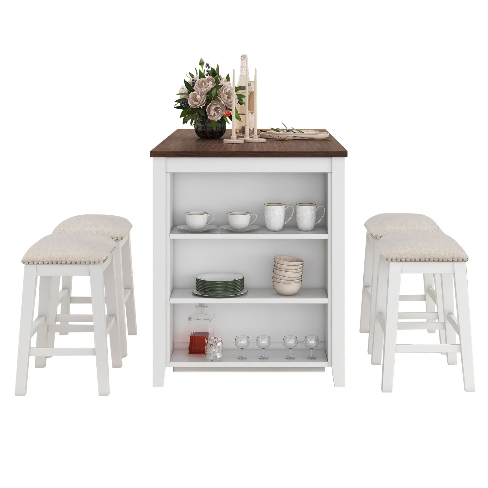 Yesurprise 5-Piece Dining Table Set, Counter Height Farmhouse Style ...