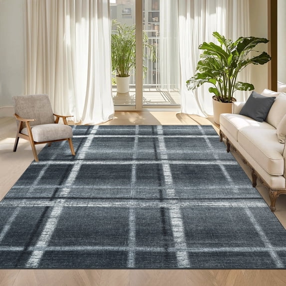 Yesurprise 5'x7' Modern Geometric Area Rugs - Soft, Washable, Non-Slip Indoor Carpet for Living Room, Bedroom, Home Office - Black Gray