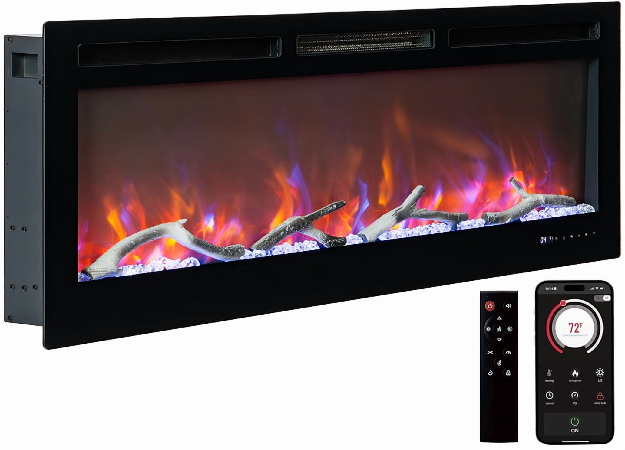 Yesurprise 50" Electric Fireplace - In-Wall Recessed or Wall Mount with Remote, Dual Heat, Thermostat & 12 Flame Colors with Timer