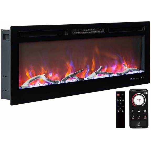 Yesurprise 50" Electric Fireplace - In-Wall Recessed or Wall Mount with Remote, Dual Heat, Thermostat & 12 Flame Colors with Timer