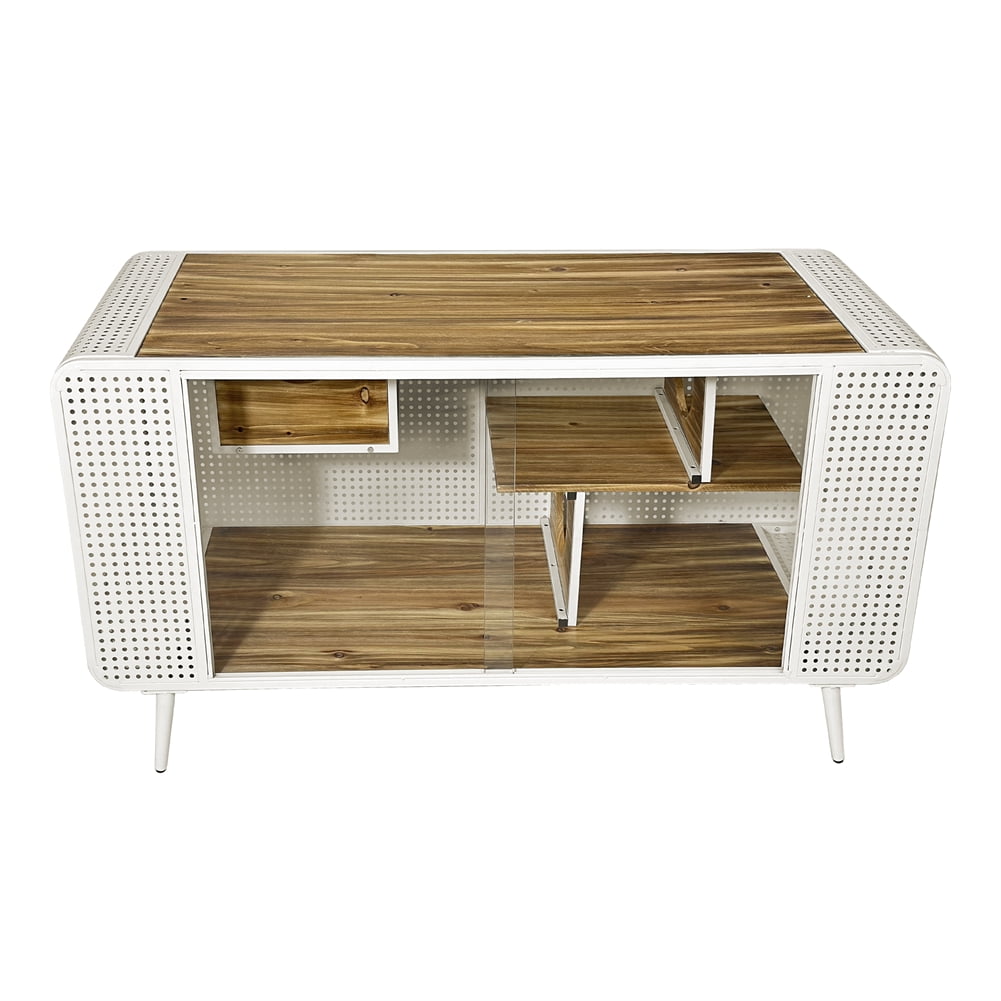 55" White and Wood Cat House with Tempered Glass and Iron Frame