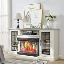Yesurprise 59" White Fireplace TV Stand Featuring a 24" Electric Fireplace & 2-Tier Storage Shelf with 12 LED Flame Colors