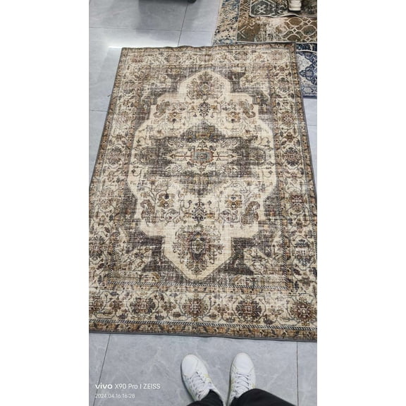 Yesurprise 5x7ft 980GSM 100% Polyester Terry Velvet Area Rugs - 200 Washed Folded Printed - Persian Style - Weiyang Dark Brown