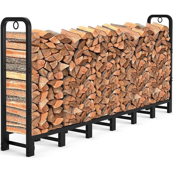 Yesurprise 8 Ft Adjustable Metal Firewood Rack with 2 Lock Rings, Heavy Duty Log Holder for Indoor & Outdoor Use, Holds 660 lbs