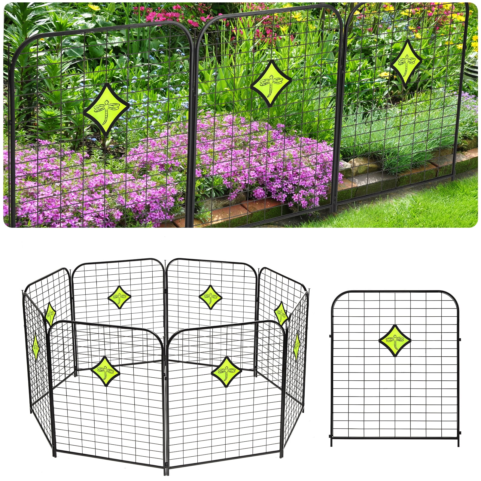 Yesurprise 8 Pack Decorative Garden Fence Outdoor 26.2”(L)X30.4”(H) Metal RustProof Wire Fence for Yard Landscape Patio Outdoor Decor Animal Barrier Garden Border Edging Flower Fence