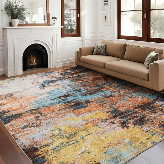 Yesurprise 8x10 Large Abstract Area Rugss for Living Room - Modern, Washable, Non-Slip, Stain-Resistant Low Pile Area Rugs, Accent Carpet for Bedroom, Dining Room, Office, Farmhouse, Yellow