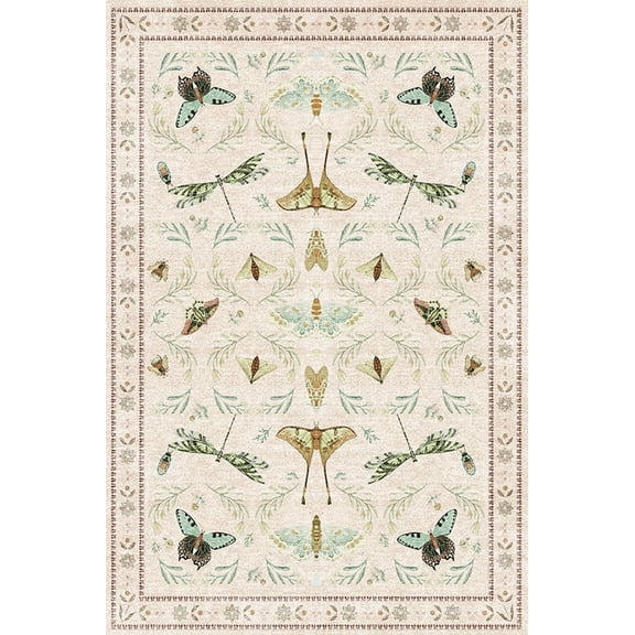 Yesurprise 8x10ft Modern Ecological Paradise Beige Area Rugs - 1150Gsm Polyester, 350Gsm Velvet, Printed Carpet