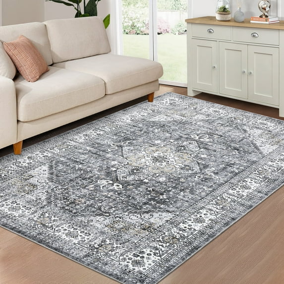 Yesurprise 8x10ft Persian Boho Area Rugs - Distressed Medallion Area Rugs, Soft and Anti-Slip, Gray