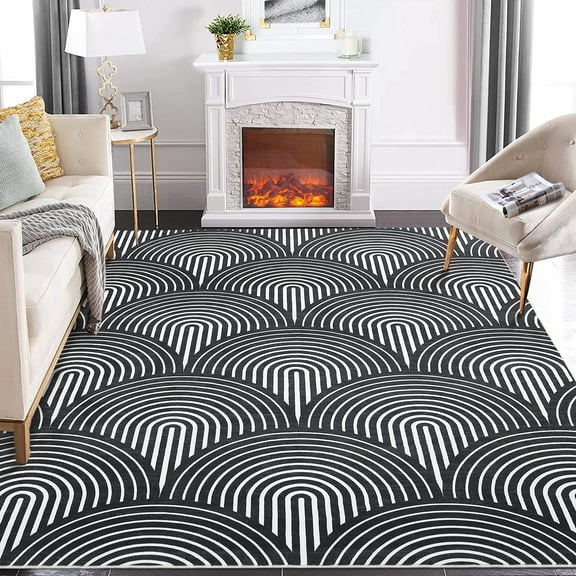 Yesurprise 9x12 ft Area Rugs, Large Modern Area Rugs, Abstract Design, Low Pile, Non-Slip, Living Room Carpet, Black