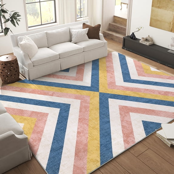 Yesurprise 9x12ft 1150Gsm Polyester Area Rugs - 350Gsm Pearl Velvet, Washed Back Folding Printed Carpet, Modern Gradual Style, Pink