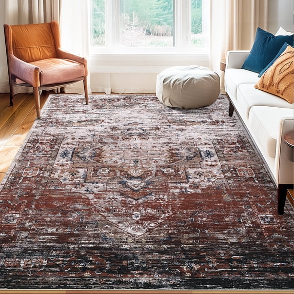 Yesurprise Brick Red 100% Polyester Pearl Velvet Area Rugs, 8x10ft, 350Gsm Velvet, 1150Gsm Total, Folding Backing