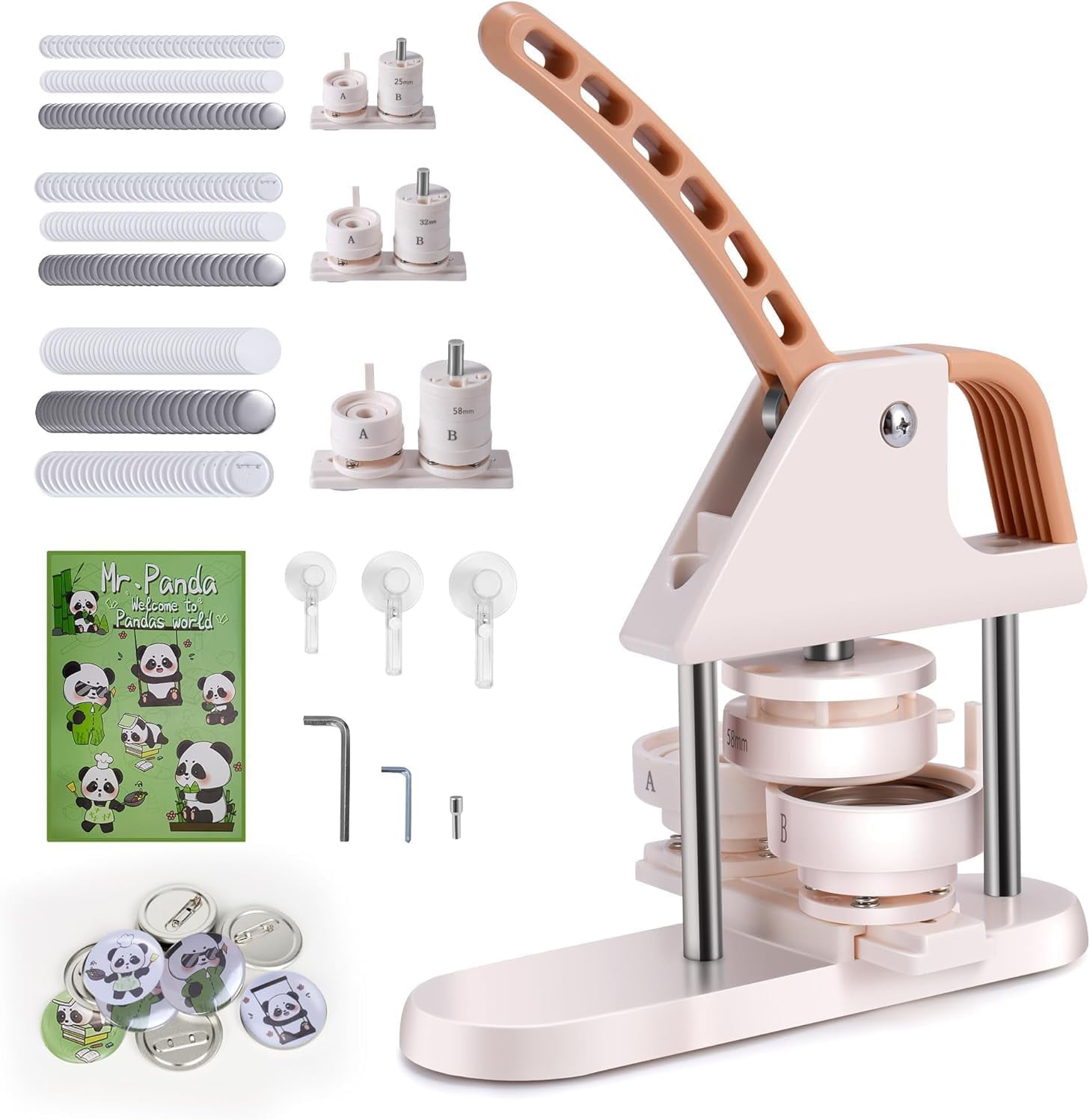 Yesurprise Button Maker 1/1.25/2.28 inch(25/32/58mm)3-in-1 Pin Maker Ergonomic Arc Handle Punch Press Kit 300pcs Button Parts Pictures Circle Cutter Magic Book