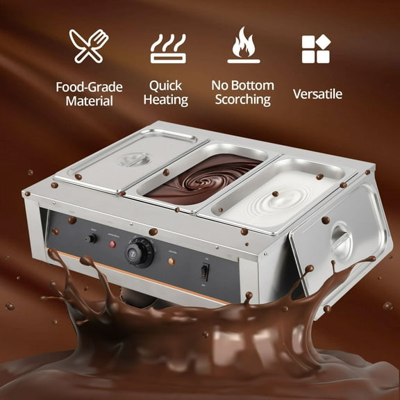 Yesurprise Chocolate Tempering Machine 4.12QT x 3 Temp Control 86~176°F 1500W Commercial Stainless Food Warmer Chocolate/Milk/Cream Melting & Heating