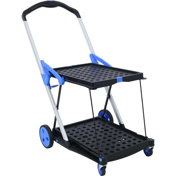 Yesurprise Collapsible Utility Cart, 2-Tier Folding Rolling Cart with 360° Swivel Wheels, Collapsible Utility Trolley with Storage Crate, for Grocery/Luggage/Moving/Office