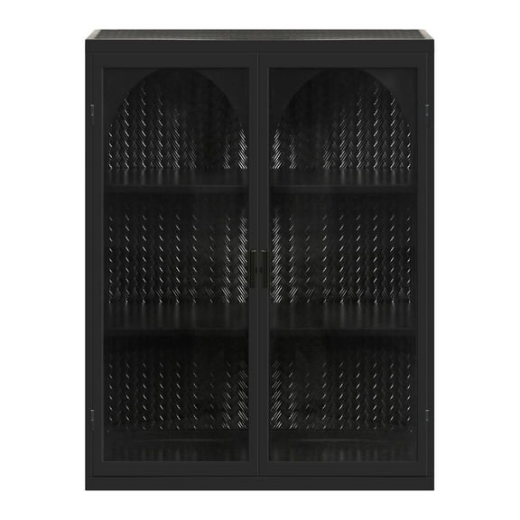 Yesurprise Double Glass Door Wall Cabinet with Removable Shelves for Office Dining Room Living Room Kitchen Bathroom