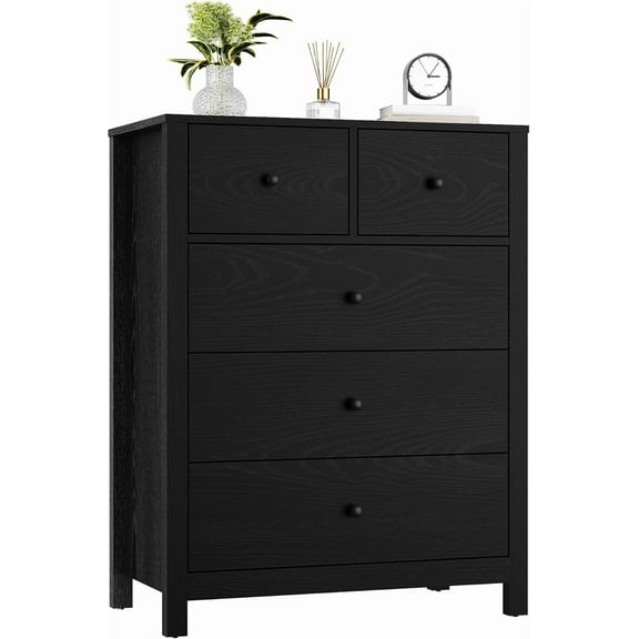 Yesurprise Dresser for Bedroom, Tall 5 Drawer Dresser with Deep Drawers & Metal Knobs, Modern Wooden Double Chests of Drawers