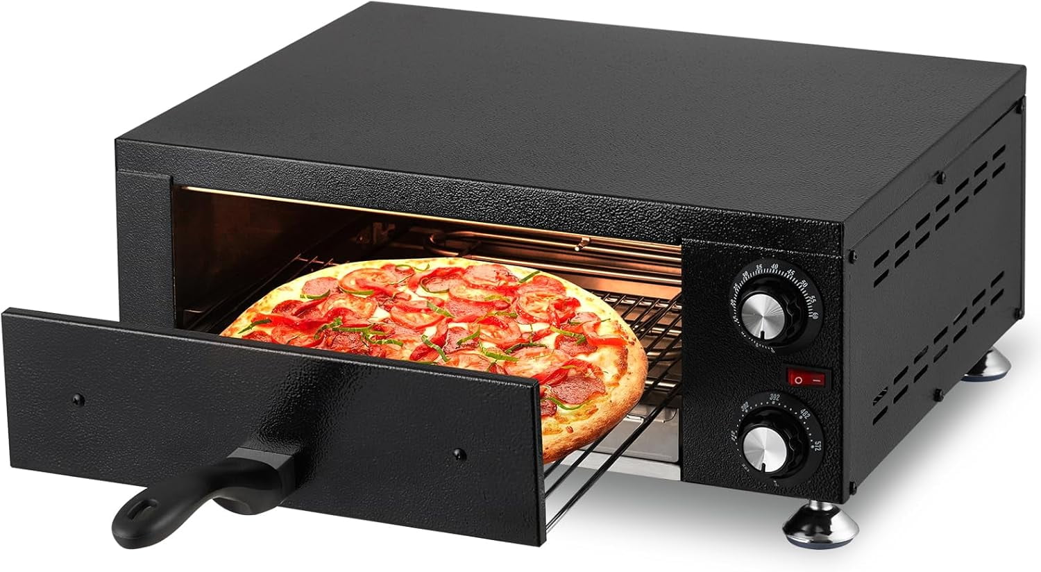 Yesurprise Electric Pizza Oven 1100W Commercial Pizza Oven Countertop Stainless Steel Electric Pizza Oven Indoor Pizza Maker with Crumb Tray Timer Single Deck Layer Pizza Cooker