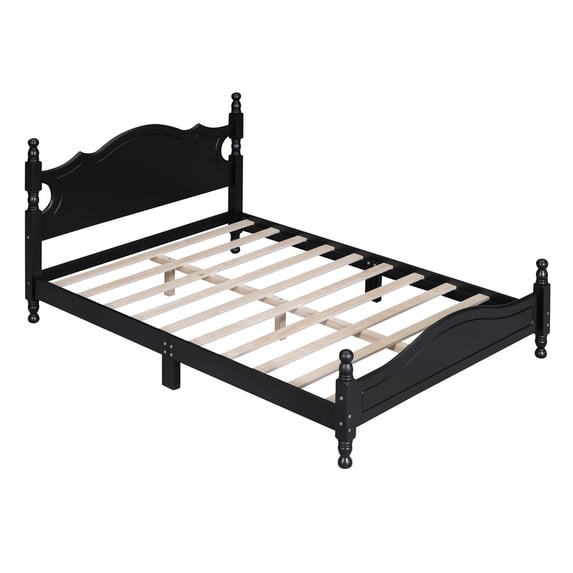 Yesurprise Full Size/Queen Size Wood House Bed, Easy Assembly, Platform Bed, No Box Spring Needed, Wooden Slat Mattress Foundation, Retro Style Platform Bed