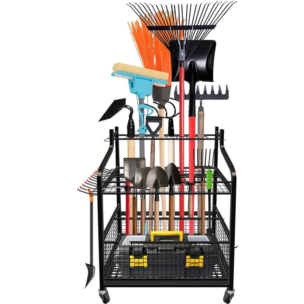 Yesurprise Garden Tool Organizer, Yard Tool Organizer, Metal Yard Tools Storage, Heavy Duty Garden Tool Organizer for Garage, Partitioned Tool Organizer and Storage for Shed, Garage, Tool Stand